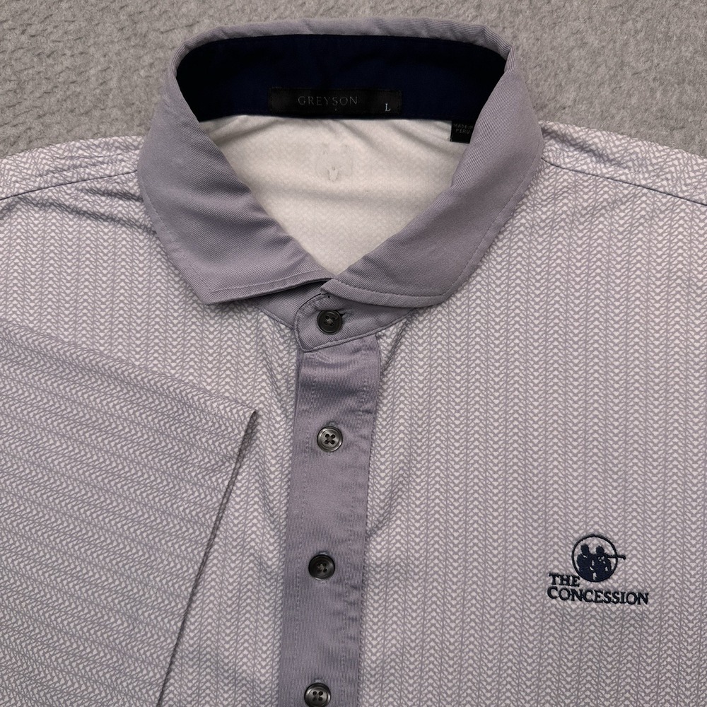 Greyson Polo Shirt Mens L Gray Geometric Performance Golf Stretch The Concession